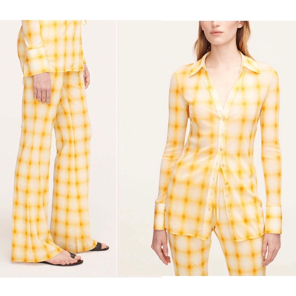 REBECCA TAYLOR Yellow & White Ombré Plaid Drawstring Pants M